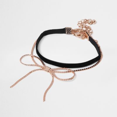 Gold tone and black velvet bow bracelet